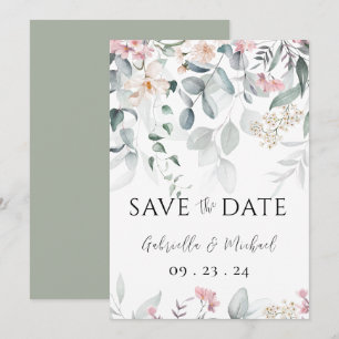 Pink Watercolor Greenery Wedding Save The Date