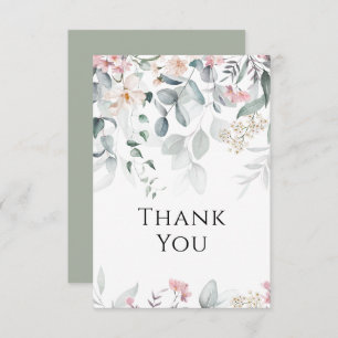 Pink Watercolor Greenery Wedding Thank You Card