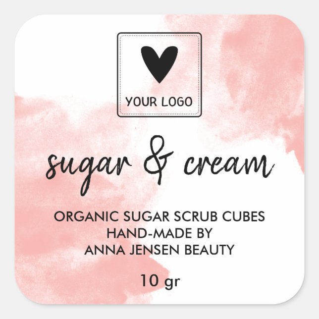 Pink Watercolor Handmade Beauty Your Logo Square Sticker (Front)
