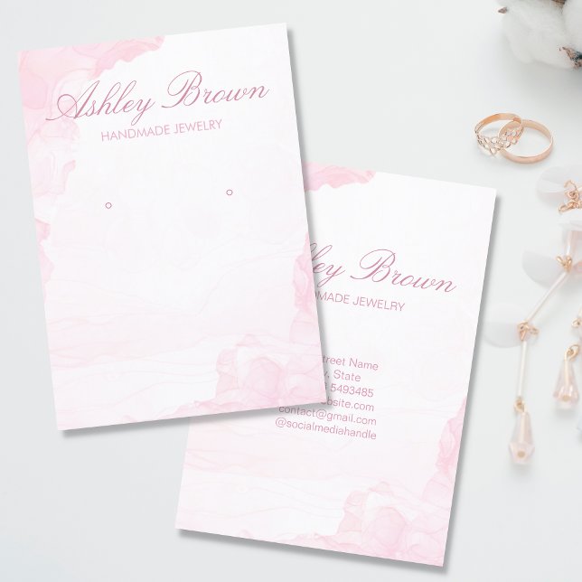 Pink Watercolor Handmade Jewellery Earring Display Business Card (Creator Uploaded)