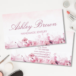 Pink Watercolor Handmade Jewelry Flowers Pastel Business Card