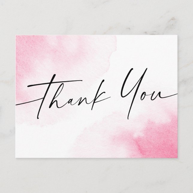 Pink watercolor handwritten style script thank you postcard (Front)