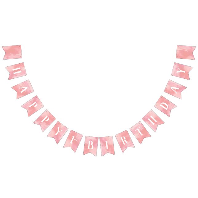 Pink Watercolor Happy First Birthday Bunting (All)
