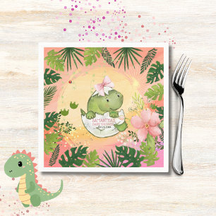 Pink Watercolor Hatching Dino Baby Shower Napkins