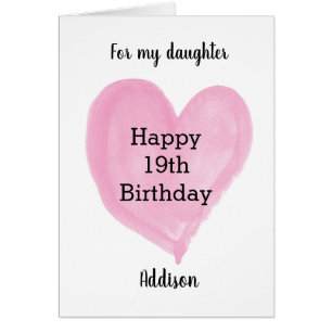Pink Watercolor Heart 19th Birthday