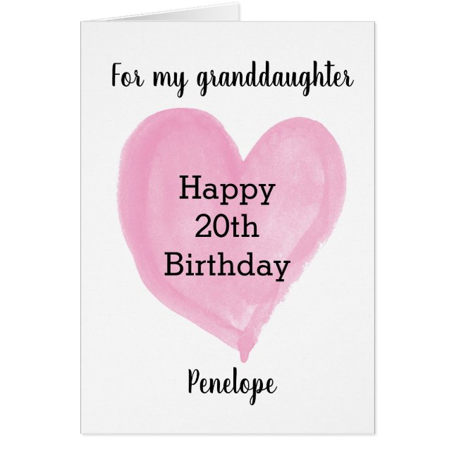 Pink Watercolor Heart 20th Birthday (Front)