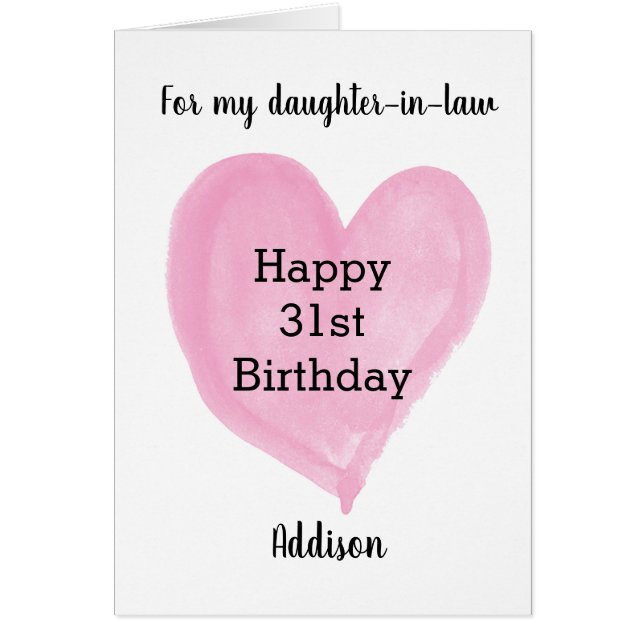 Pink Watercolor Heart 31st Birthday (Front)
