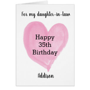 Pink Watercolor Heart 35th Birthday