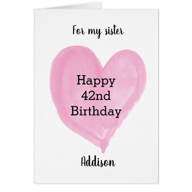 Pink Watercolor Heart 42nd Birthday (Front)