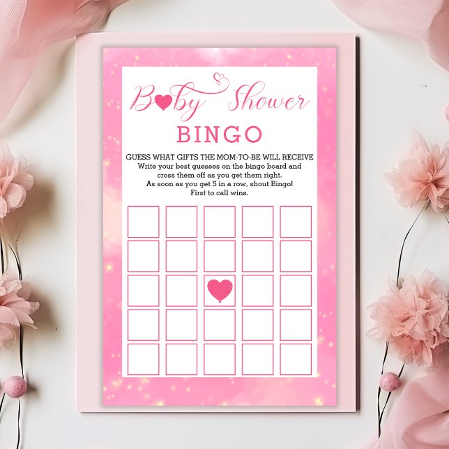 Pink Watercolor Heart Baby Shower BINGO Game  Stationery (Creator Uploaded)