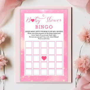 Pink Watercolor Heart Baby Shower BINGO Game  Stationery
