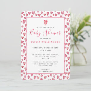 Pink Watercolor Heart Baby Shower Invitation
