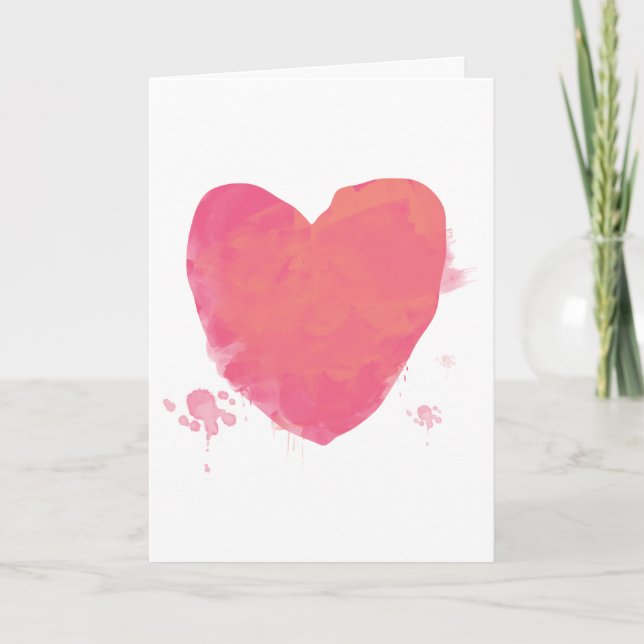 Pink Watercolor Heart Card (Front)