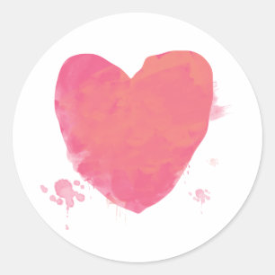 Pink Watercolor Heart Classic Round Sticker