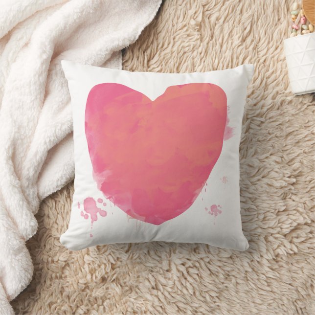 Pink Watercolor Heart Cushion (Blanket)