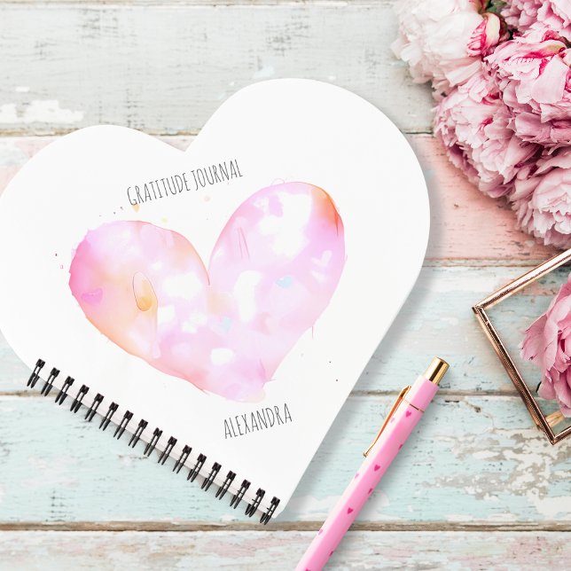 Pink Watercolor Heart Custom Gratitude Journal (This pretty journal features a watercolor heart in shades of pink and coral.)