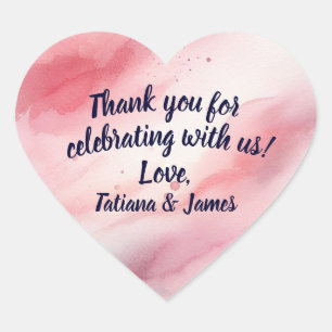 Pink Watercolor Heart Custom Script Thank You Heart Sticker