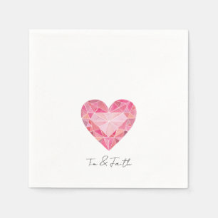 Pink Watercolor Heart Gem Glam Diamond Love NAMES Napkin