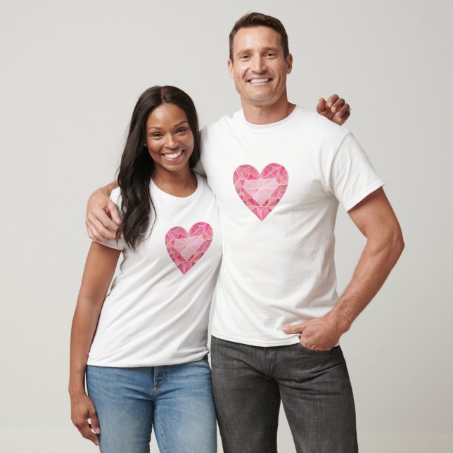 Pink Watercolor Heart Gem Glam Diamond Love  T-Shirt (Unisex)