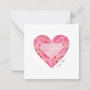 Pink Watercolor Heart Gem LOVE YOU Note  Card