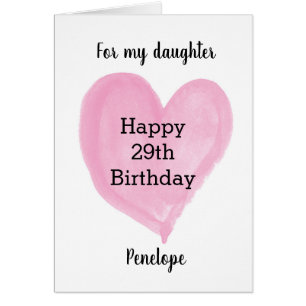 Pink Watercolor Heart Happy 29th Birthday