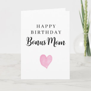Pink Watercolor Heart Happy Birthday Bonus Mum Card