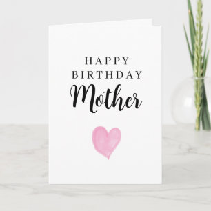 Pink Watercolor Heart Happy Birthday Mother Card