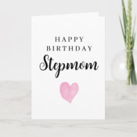 Pink Watercolor Heart Happy Birthday Stepmom