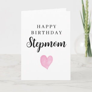 Pink Watercolor Heart Happy Birthday Stepmom Card
