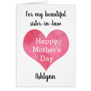 Pink Watercolor Heart Mother's Day Sister-in-law