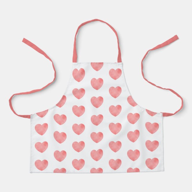 Pink watercolor heart pattern apron (Front)