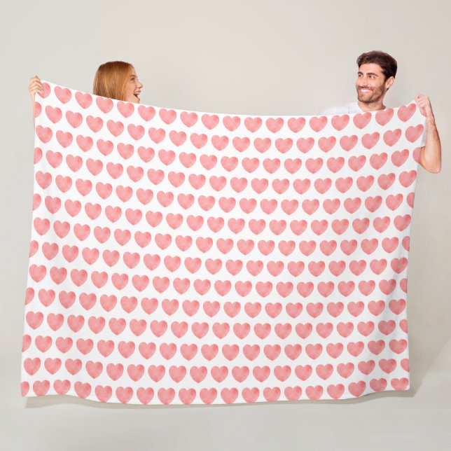 Pink watercolor heart pattern fleece blanket (In Situ)