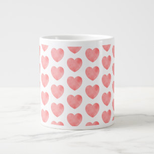 Pink watercolor heart pattern large coffee mug
