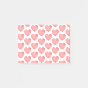 Pink watercolor heart pattern post-it notes
