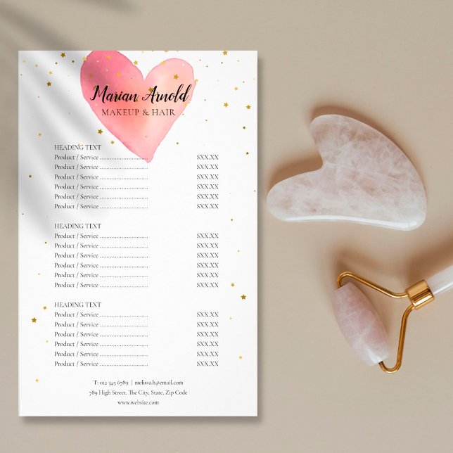 Pink Watercolor Heart Salon Service Menu (Creator Uploaded)