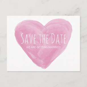 Pink Watercolor Heart Save the Date Postcard