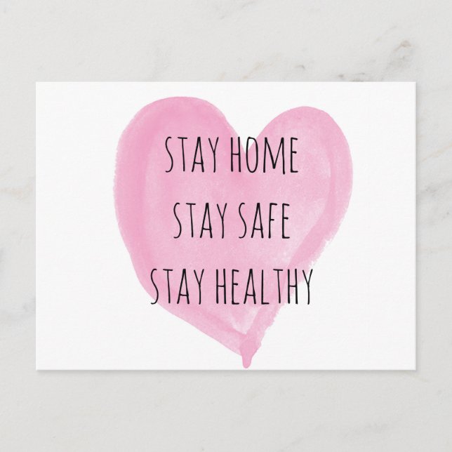Pink Watercolor Heart Stay Healthy Postcard (Front)