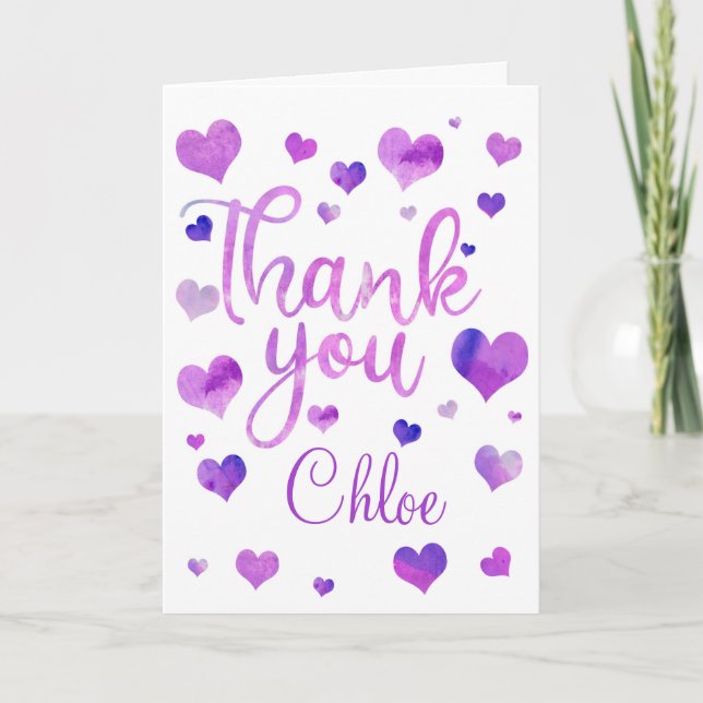 Pink Watercolor Heart Thank You Card (Front)