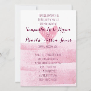 Pink Watercolor Heart Wedding Invitation