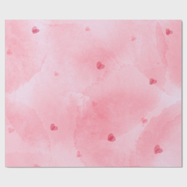 Pink Watercolor Heart  Wrapping Paper (Flat)