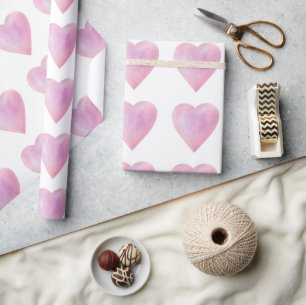 Pink Watercolor Hearts Baby Girl Baby Shower Wrapping Paper