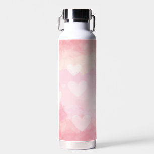 Pink Watercolor Hearts Background – Romantic Love Water Bottle