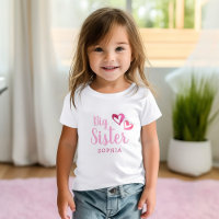 Pink Watercolor Hearts Big Sister Name Monogram To