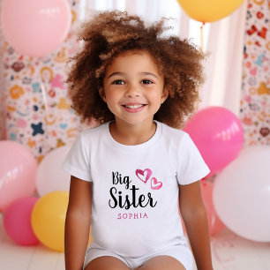Pink Watercolor Hearts Big Sister Name Monogram Toddler T-Shirt