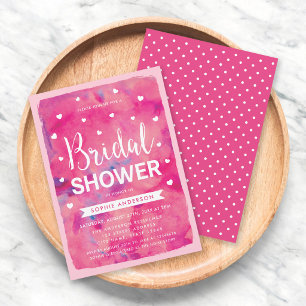 Pink Watercolor Hearts Bridal Shower Invitation