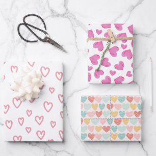 Pink Watercolor Hearts Cute Valentine's Day Wrapping Paper Sheet