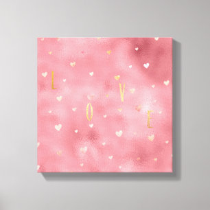 Pink Watercolor Hearts Gold Love Glam Canvas Print