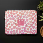 Pink Watercolor Hearts Monogrammed Laptop Sleeve<br><div class="desc">Sweet watercolor hearts pattern in beautiful pink and orange. Personalise it with your name,  monogram,  or any text of your choice.</div>