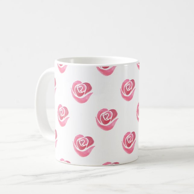 Pink Watercolor Hearts Pattern Coffee Mug (Front Left)