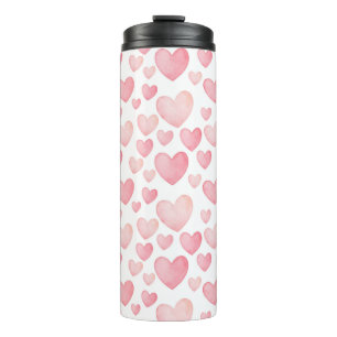 Pink Watercolor Hearts Pattern Thermal Tumbler